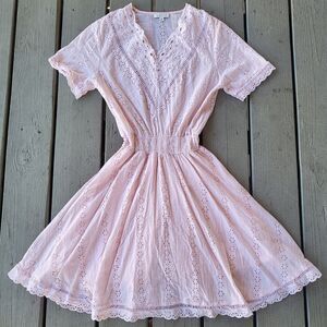 Stellah Blush Pink‎ Cotton Embroidered Eyelet Fit & Flare Cottagecore Mini Dress